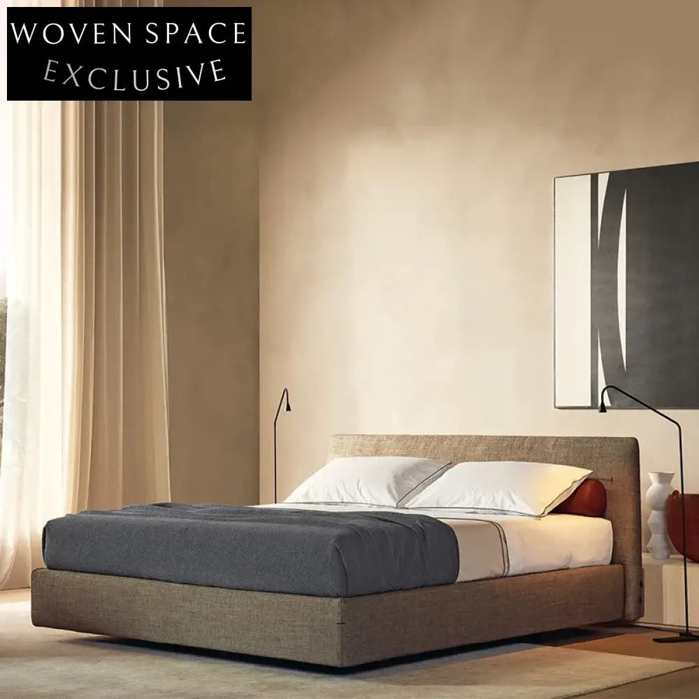 Modern Fabric Upholstered King Bed Frame, Solid Wood, Minimalist Design