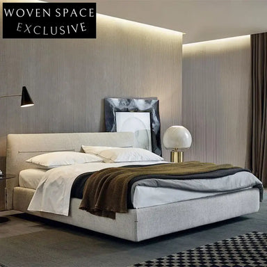 Modern Fabric Upholstered King Bed Frame, Solid Wood, Minimalist Design