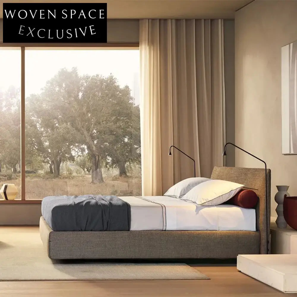 Modern Fabric Upholstered King Bed Frame, Solid Wood, Minimalist Design