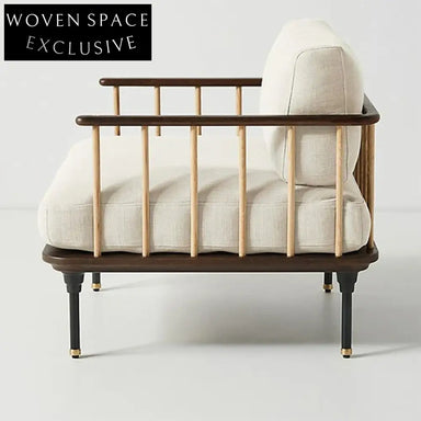 Modern Fabric Upholstered Leisure Chair with Wooden Armrests