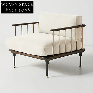 Modern Fabric Upholstered Leisure Chair with Wooden Armrests