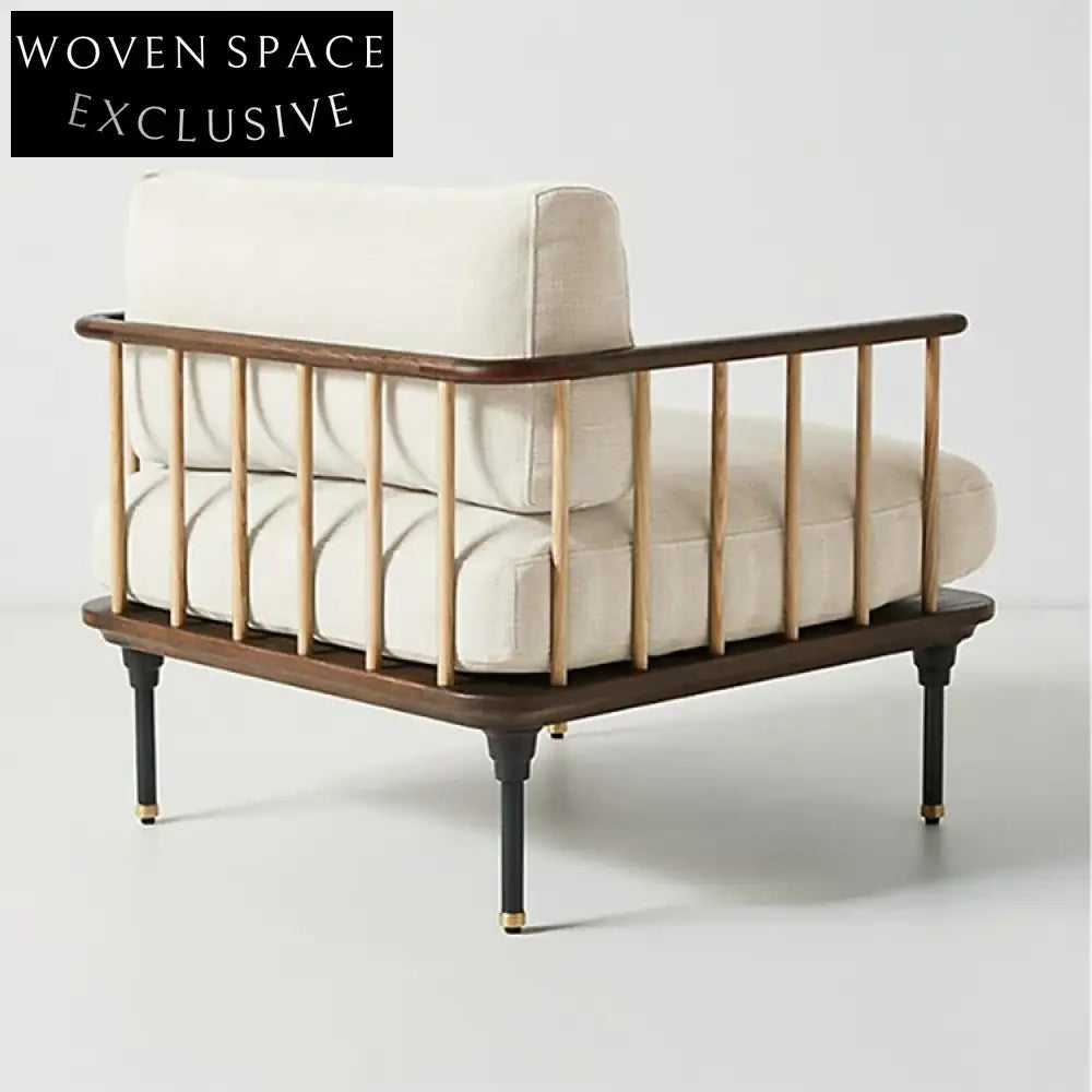 Modern Fabric Upholstered Leisure Chair with Wooden Armrests