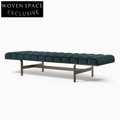 Modern Fabric Upholstered Ottoman Bench with Metal Legs for Living Rooms