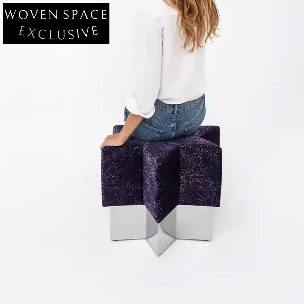 Modern Fabric Upholstered Ottoman with Stainless Steel Base for Living Room Seating