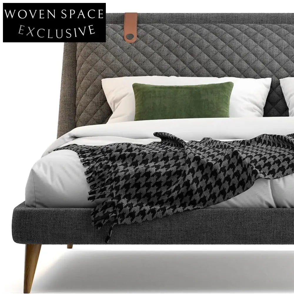 Modern Fabric Upholstered Platform Bed with Wood Legs, Custom Color Bed