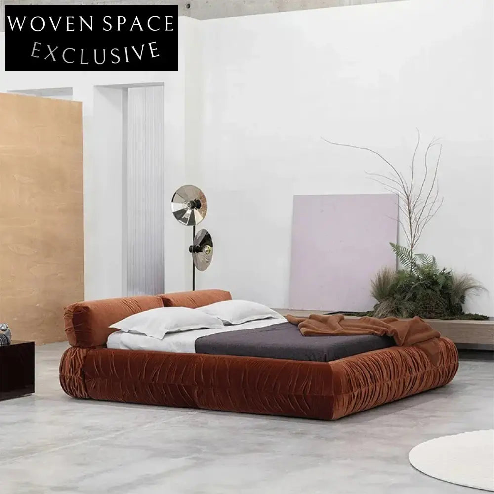 Modern Fabric Upholstered Queen King Size Wooden Frame Platform Bed