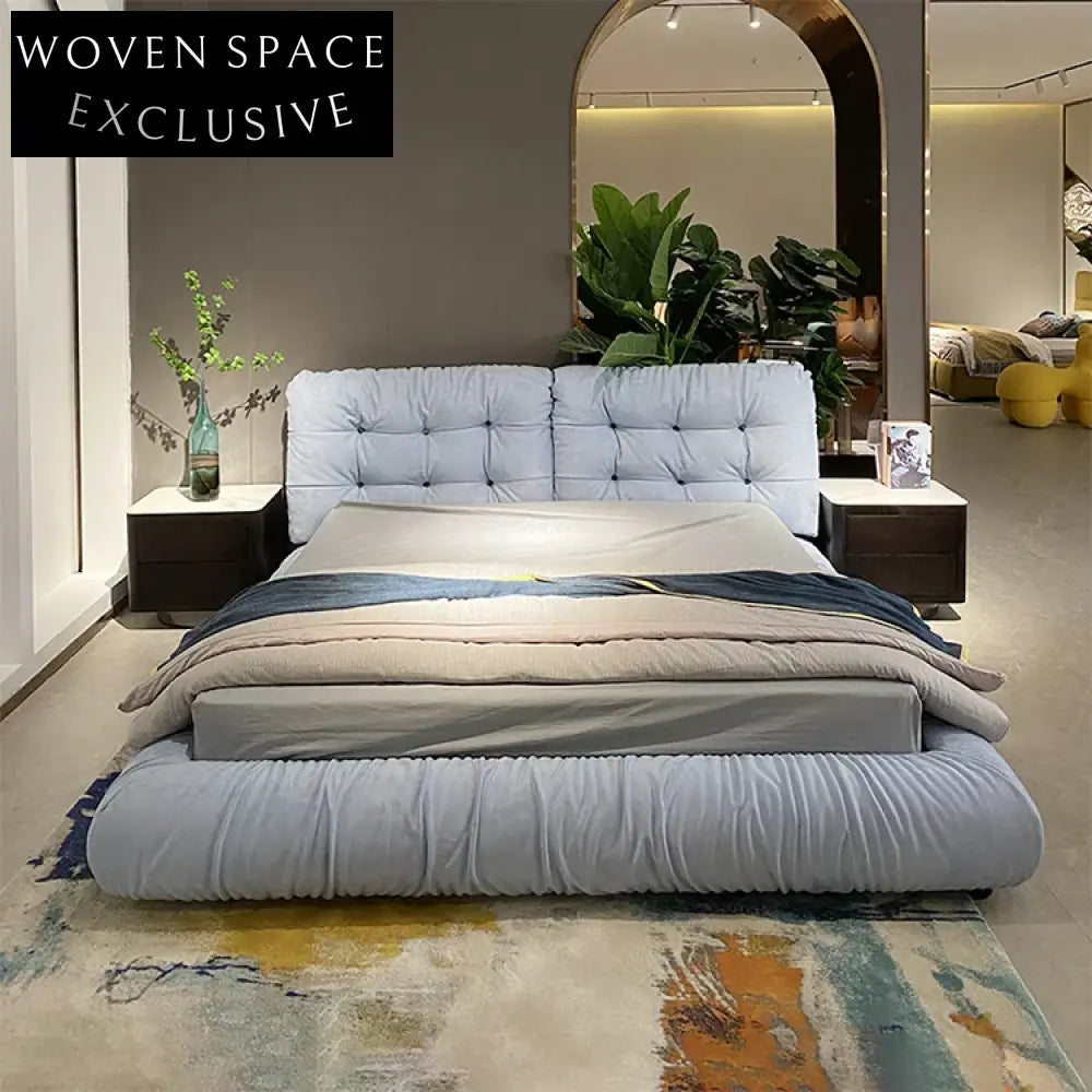 Modern Fabric Upholstered Queen King Wooden Bed Frame with Headboard