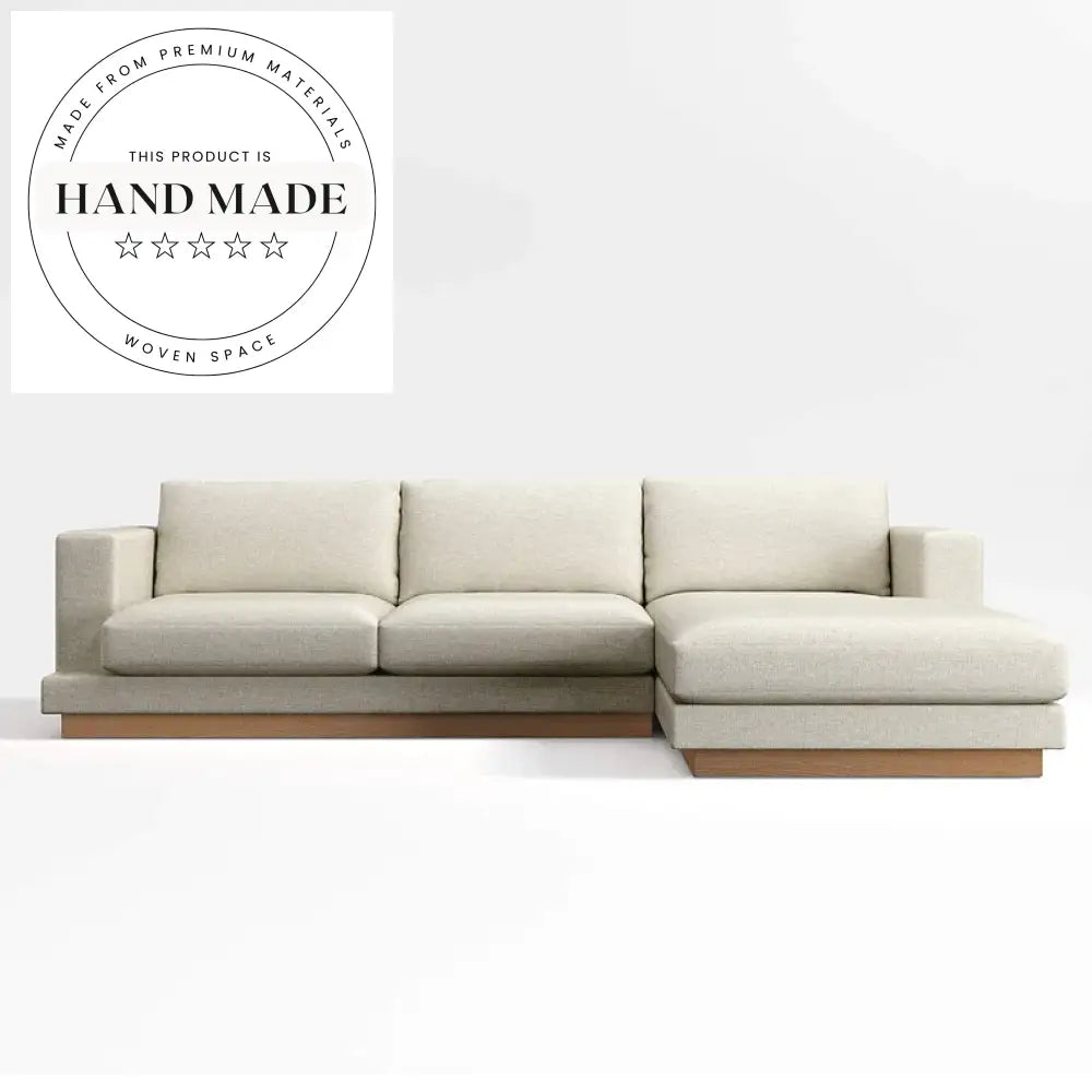 Modern Fabric Wood Apartment 3 Seater Sectional Chaise Sofa