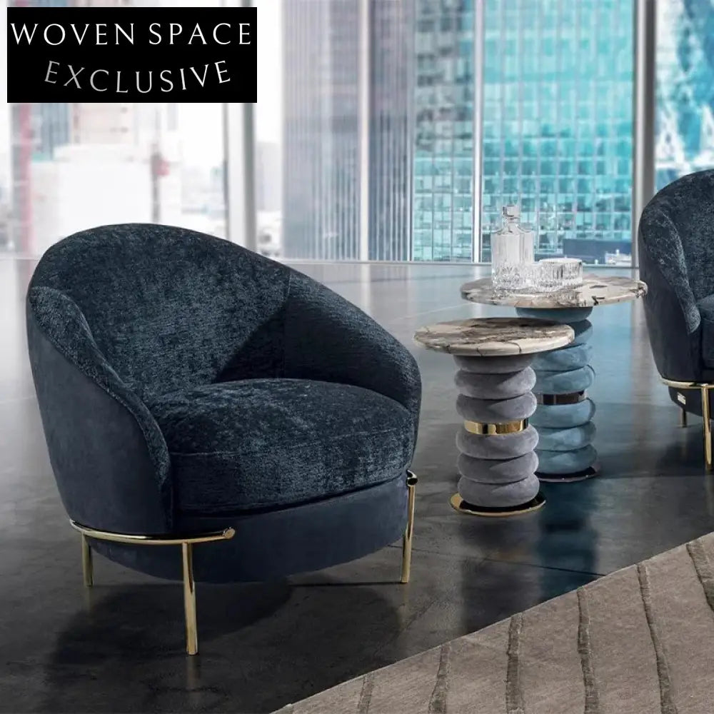 Modern Family Light Luxury Marble Round Metal Suede Side Coffee Table