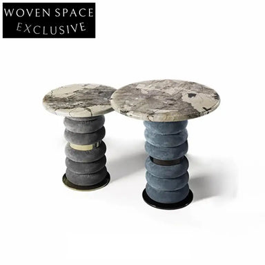 Modern Family Light Luxury Marble Round Metal Suede Side Coffee Table