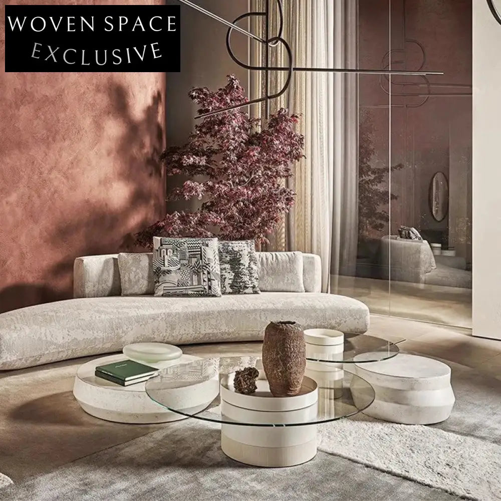 Modern Fiberglass Round Nesting Low High Combination Living Room Coffee Table