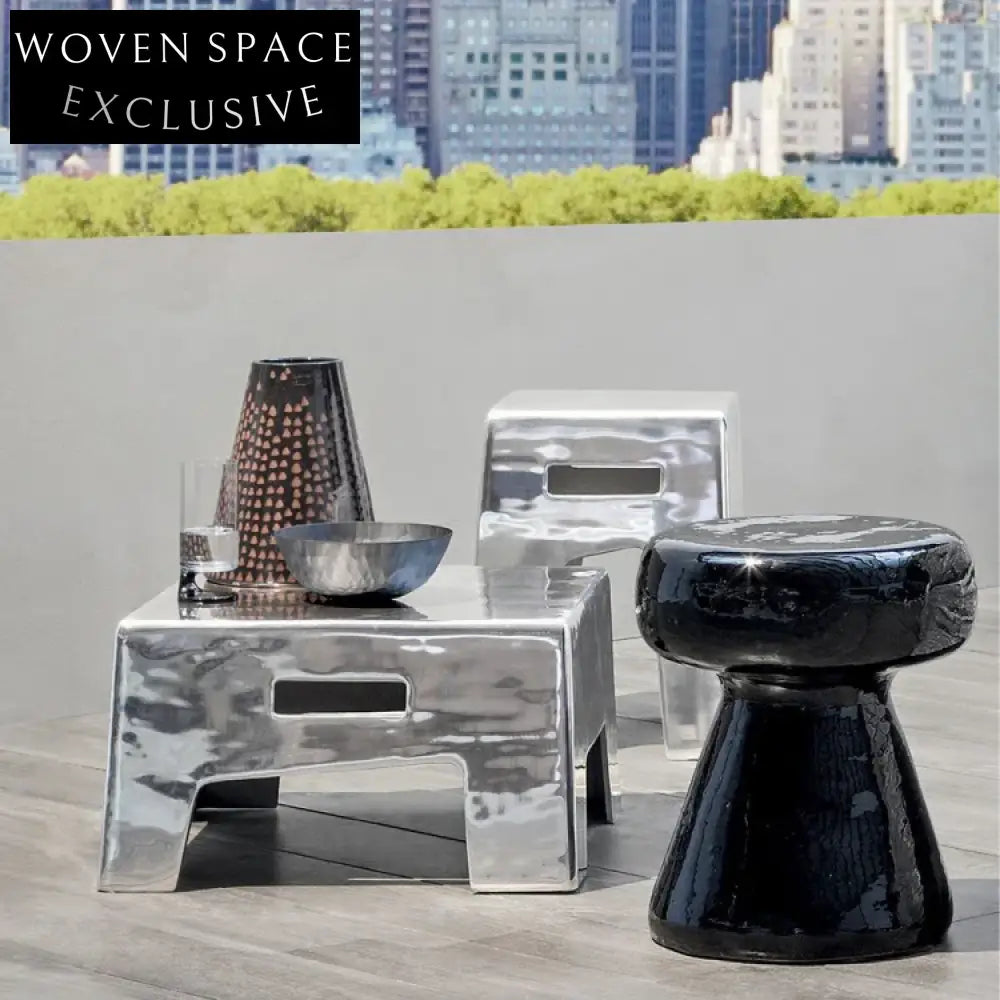 Modern Fiberglass Waterproof Round Stool Outdoor Indoor Side Table