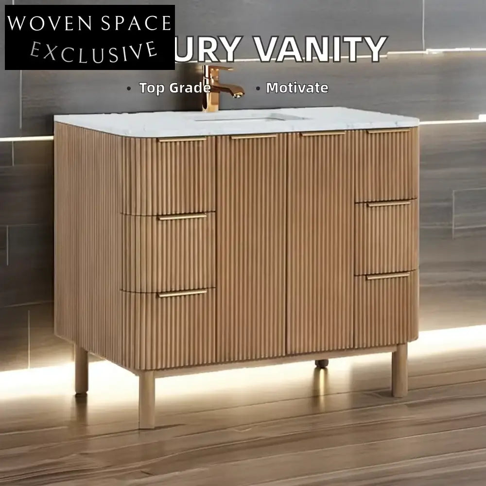 Modern Floor-Mounted Bathroom Vanity with Carrara Marble Top & Solid Wood Drawers