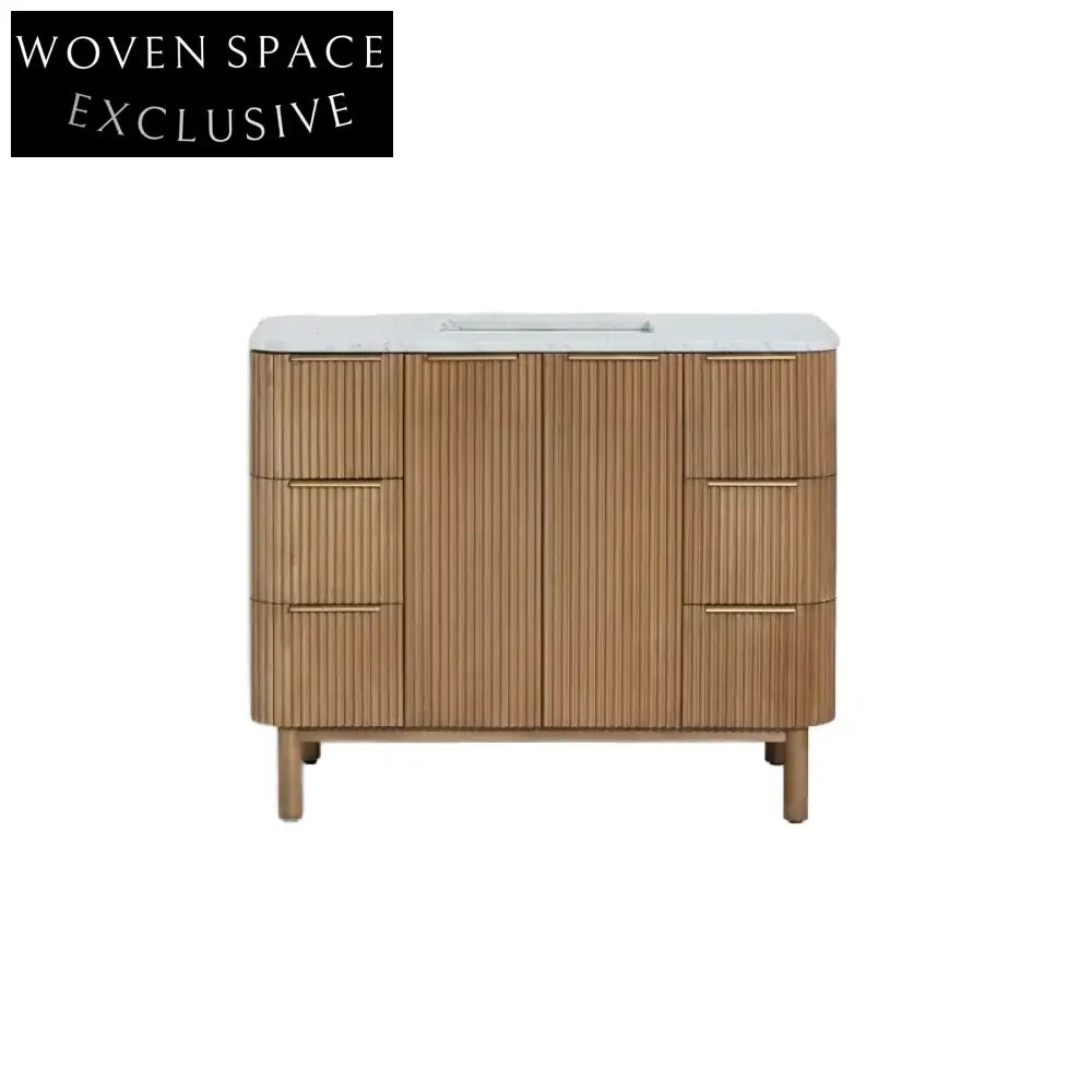 Modern Floor-Mounted Bathroom Vanity with Carrara Marble Top & Solid Wood Drawers