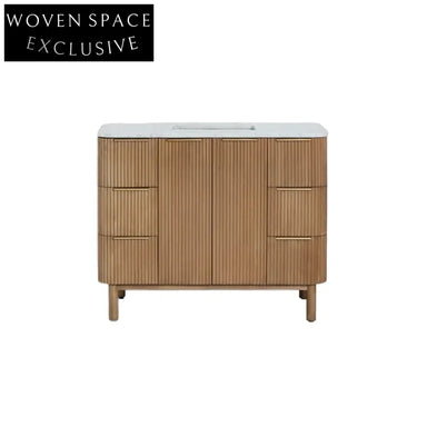 Modern Floor-Mounted Bathroom Vanity with Carrara Marble Top & Solid Wood Drawers