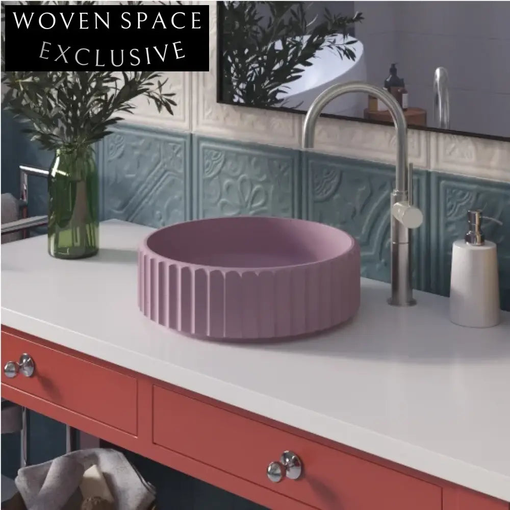Modern Fluted Countertop Artificial Stone Bathroom Basin - Round Vessel Sink