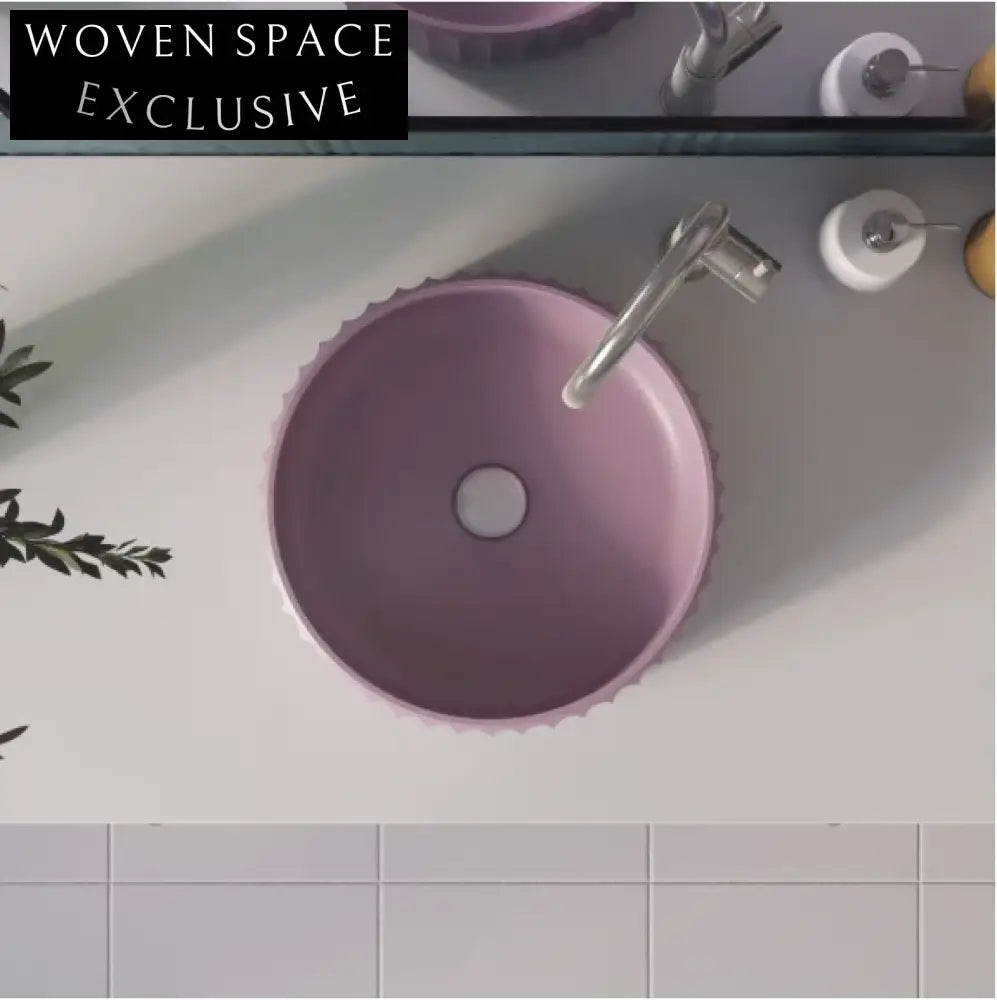Modern Fluted Countertop Artificial Stone Bathroom Basin - Round Vessel Sink