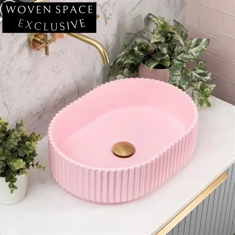 Modern Fluted Oval Artificial Stone Bathroom Vessel Sink - Matte Finish, Single Hole