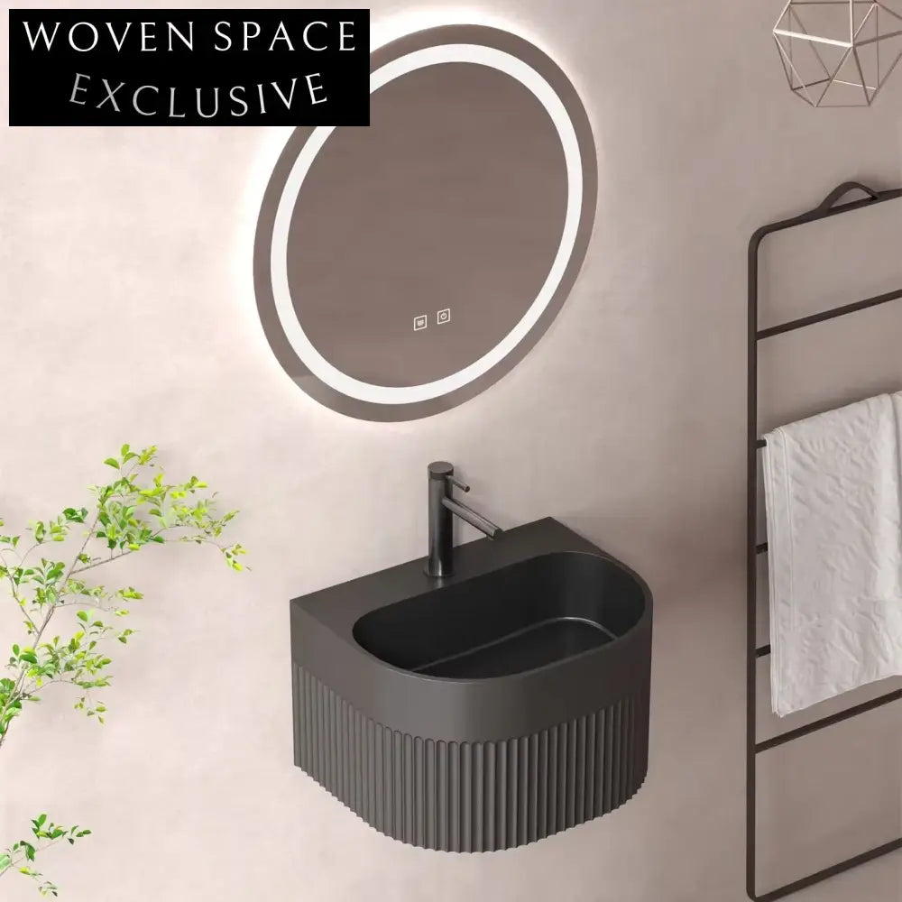 Modern Fluted Wall-Mounted Artificial Stone Bathroom Vanity Basin Sink