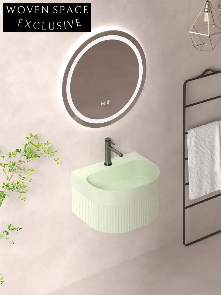 Modern Fluted Wall-Mounted Artificial Stone Bathroom Vanity Basin Sink