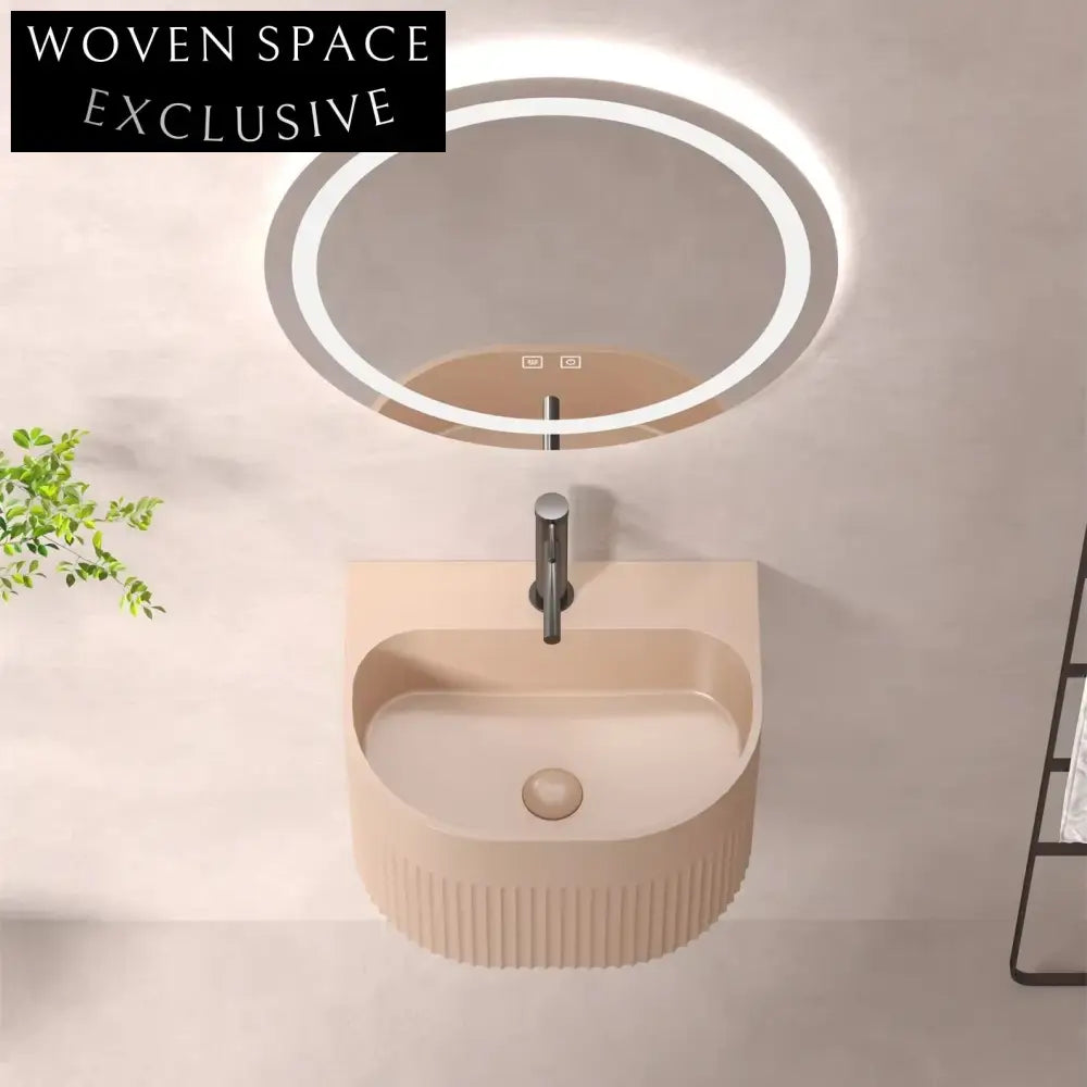 Modern Fluted Wall-Mounted Artificial Stone Bathroom Vanity Basin Sink