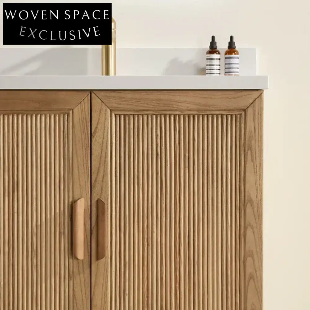 Modern Fluted Wall-Mounted Single Sink Bathroom Vanity Carrara Marble Top