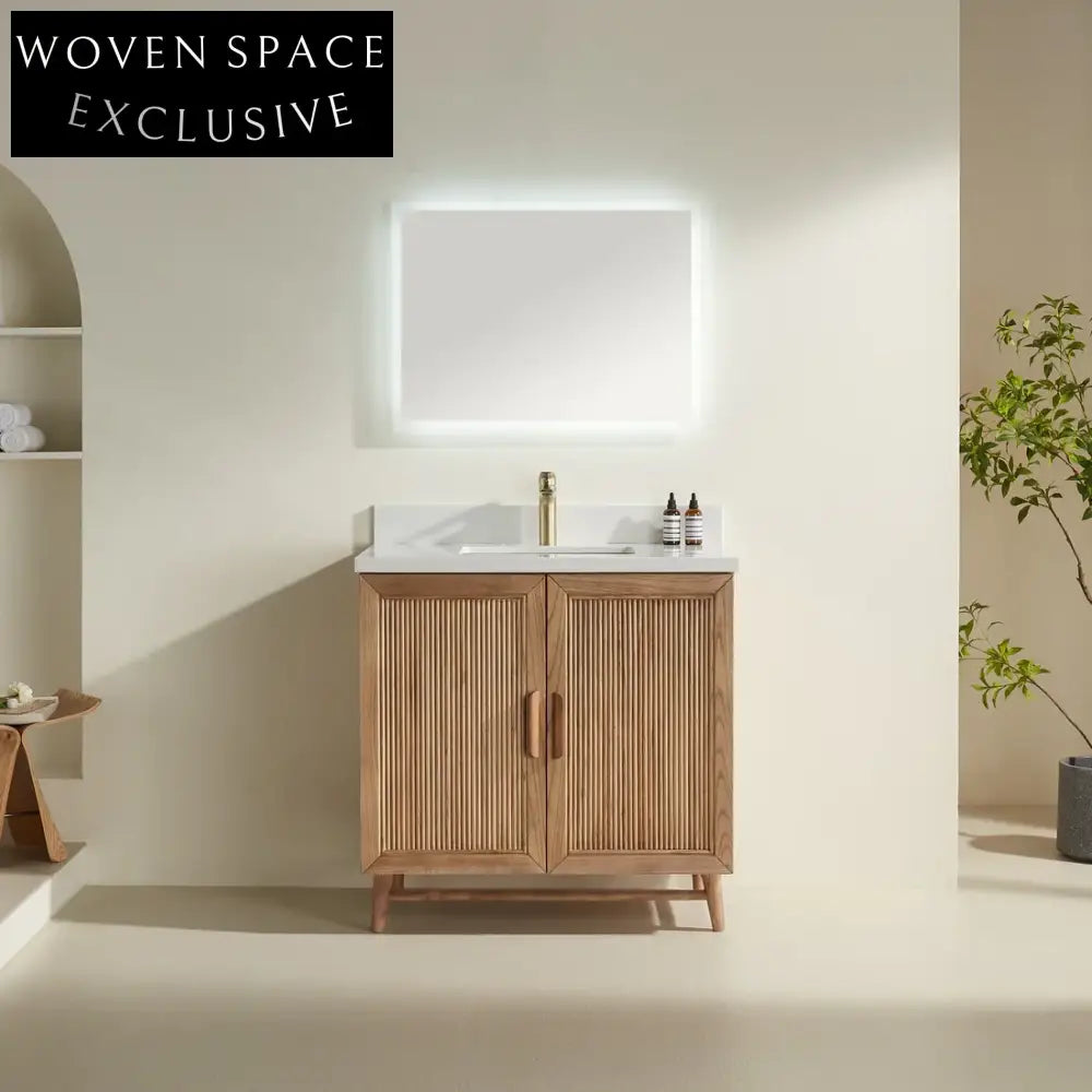 Modern Fluted Wall-Mounted Single Sink Bathroom Vanity Carrara Marble Top