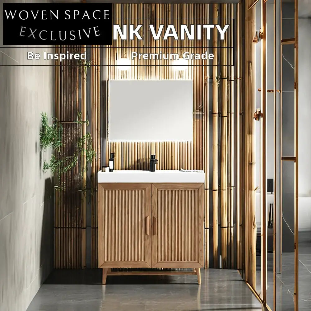 Modern Fluted Wall-Mounted Single Sink Bathroom Vanity Carrara Marble Top