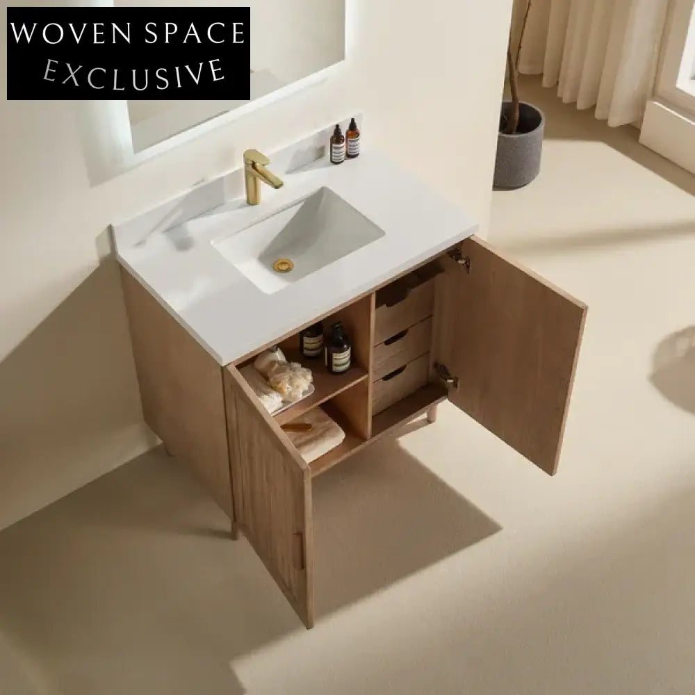 Modern Fluted Wall-Mounted Single Sink Bathroom Vanity Carrara Marble Top