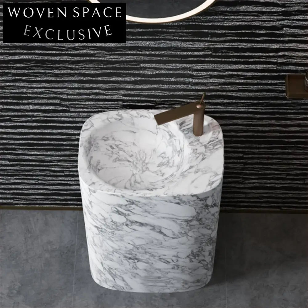 Modern Freestanding Artificial Stone Pedestal Bathroom Sink with Unique Column Design