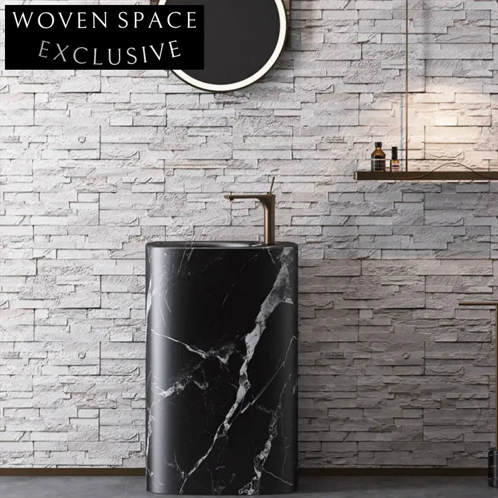 Modern Freestanding Artificial Stone Pedestal Bathroom Sink with Unique Column Design