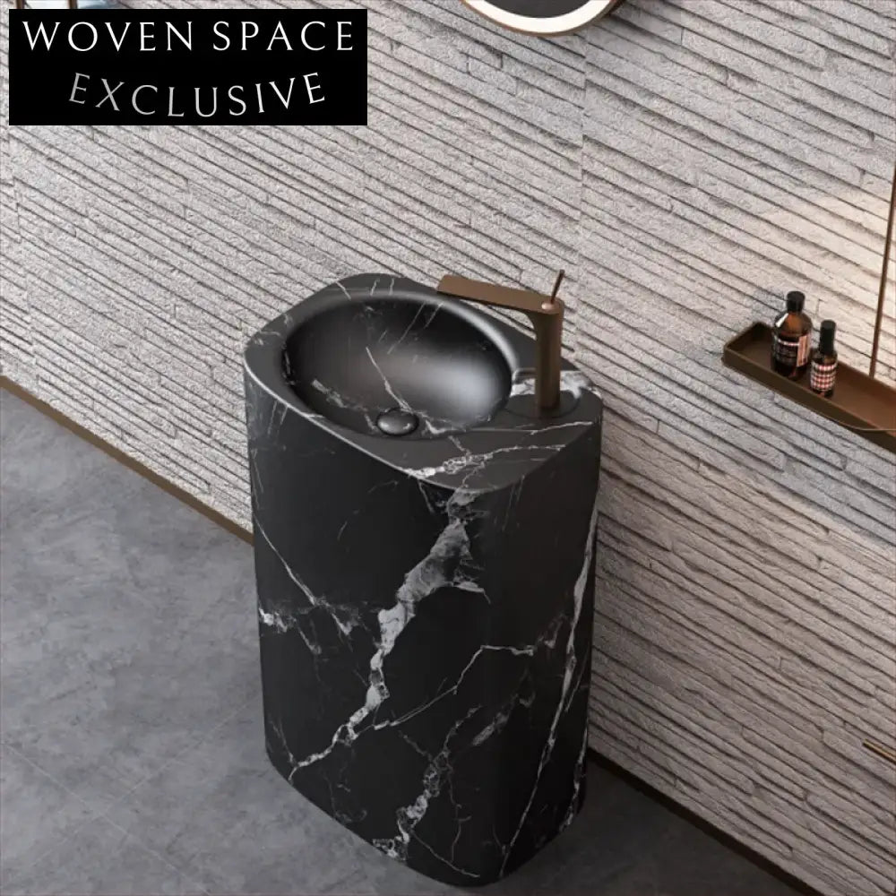 Modern Freestanding Artificial Stone Pedestal Bathroom Sink with Unique Column Design