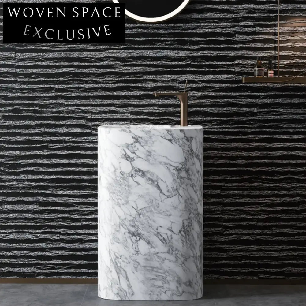 Modern Freestanding Artificial Stone Pedestal Bathroom Sink with Unique Column Design
