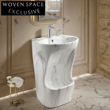 Modern Freestanding Ceramic Wudu Foot Washing Pedestal Sink for Bathrooms