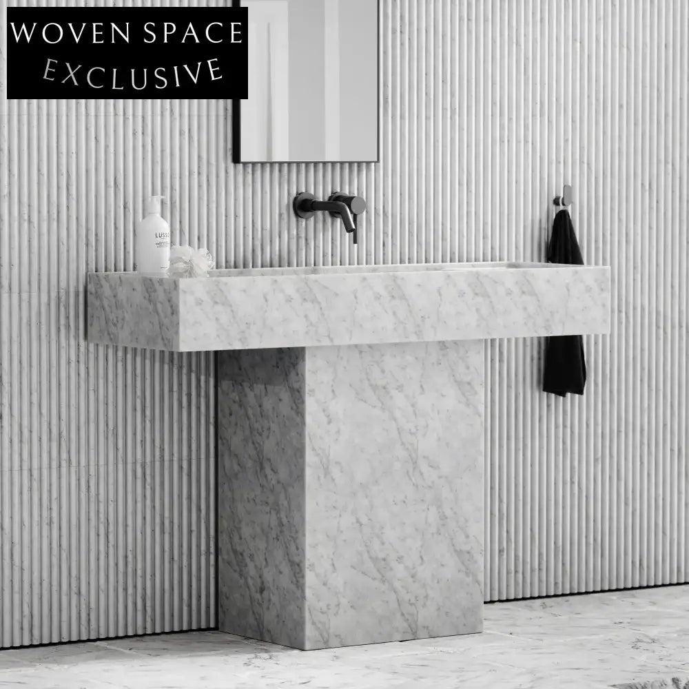 Modern Freestanding Rectangle Natural Carrara White Marble Vanity Cabinet Functional Washbasin Sink