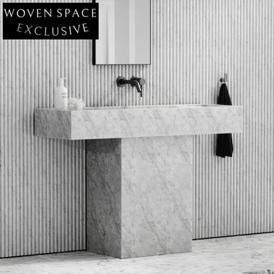 Modern Freestanding Rectangle Natural Carrara White Marble Vanity Cabinet Functional Washbasin Sink