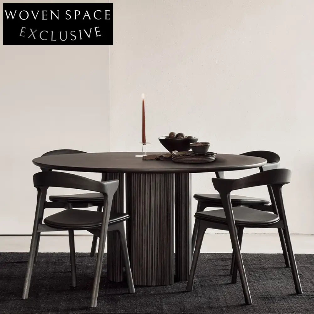 Modern French Black Oak Wood Round Dining Table for Home & Restaurant