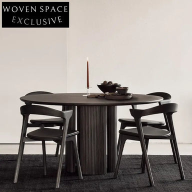 Modern French Black Oak Wood Round Dining Table for Home & Restaurant