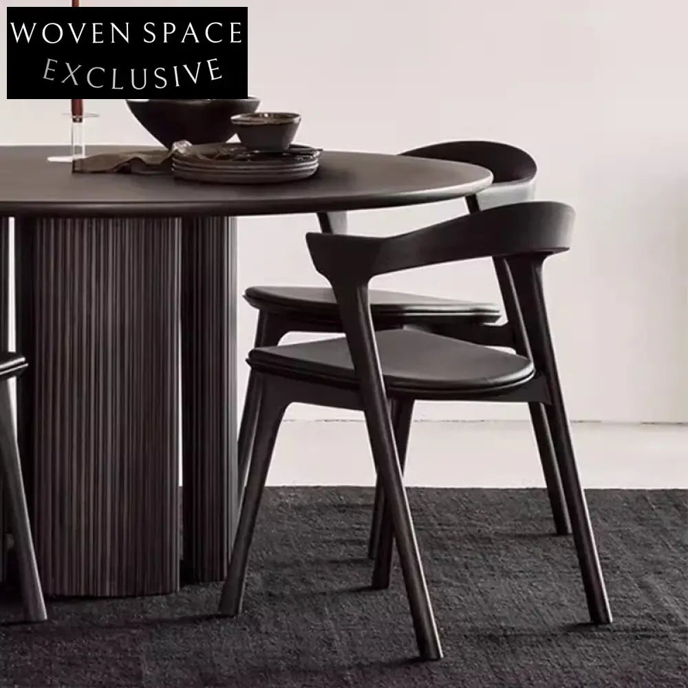 Modern French Black Oak Wood Round Dining Table for Home & Restaurant