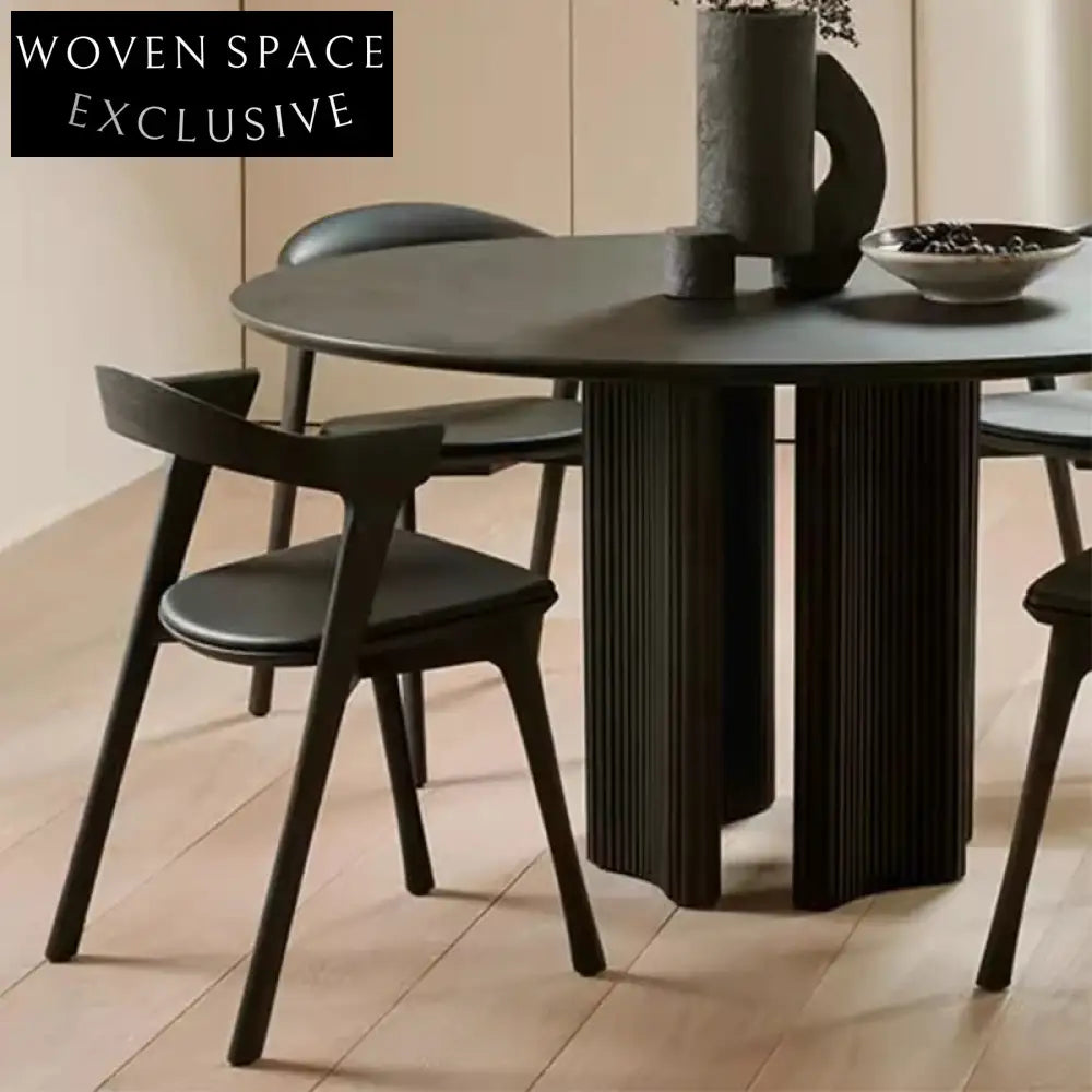 Modern French Black Oak Wood Round Dining Table for Home & Restaurant