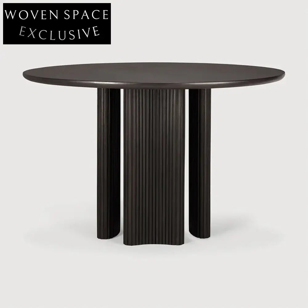 Modern French Black Oak Wood Round Dining Table for Home & Restaurant