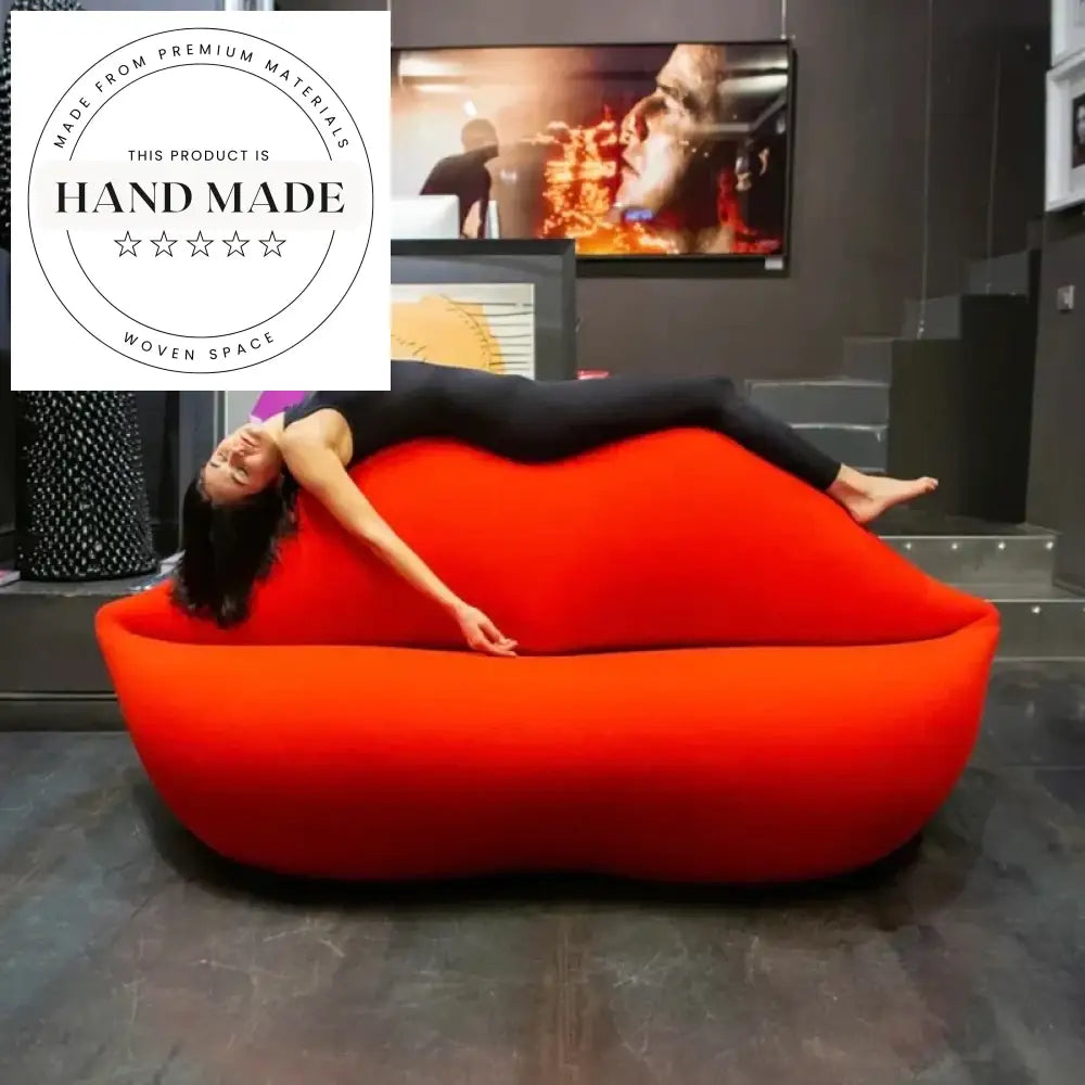 Modern French Flannel Fabric Two-Seater Lip Accent Recliner Sofa