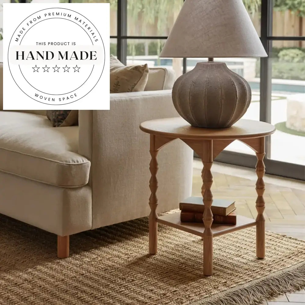 Modern French Retro Solid Wood Round Roman Column Side Table