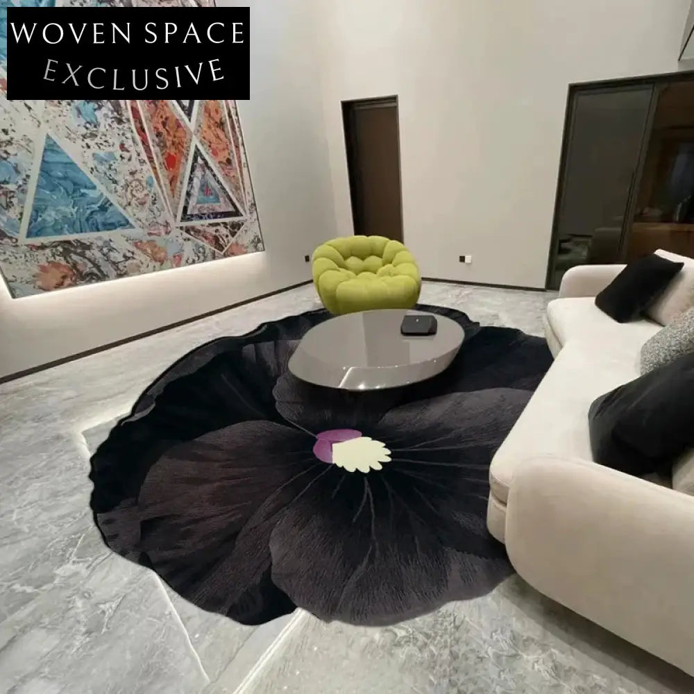 Modern French Style Black Floral Irregular Shape Bedroom Living Room Area Rug