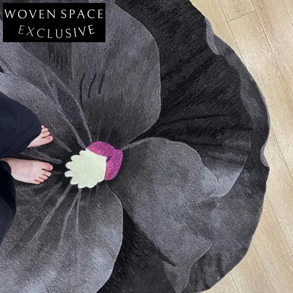 Modern French Style Black Floral Irregular Shape Bedroom Living Room Area Rug