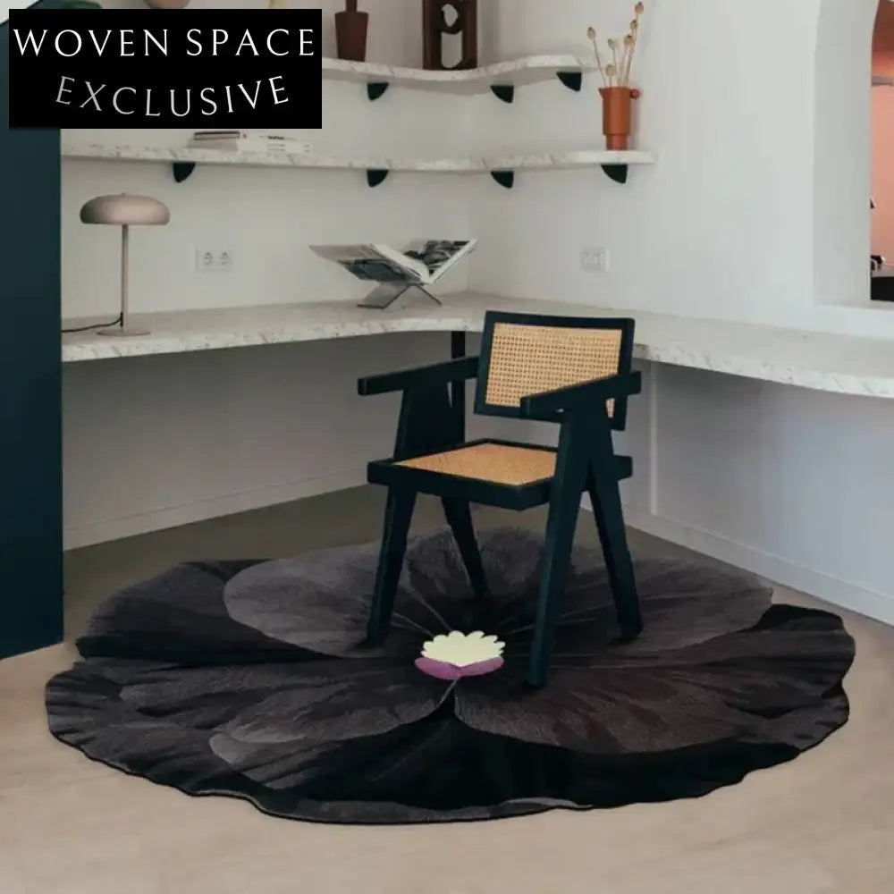 Modern French Style Black Floral Irregular Shape Bedroom Living Room Area Rug