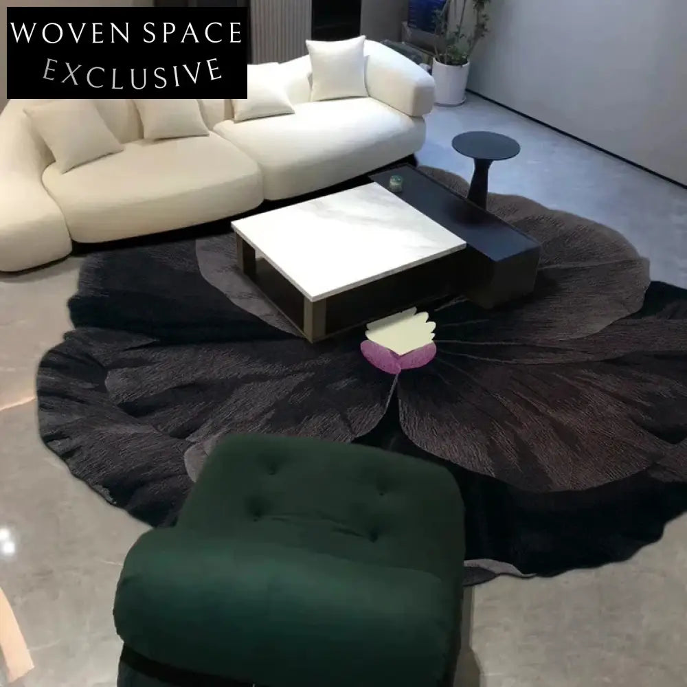 Modern French Style Black Floral Irregular Shape Bedroom Living Room Area Rug