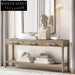 Modern French Style Solid Oak Wood Console Table with 3 Storage Drawers