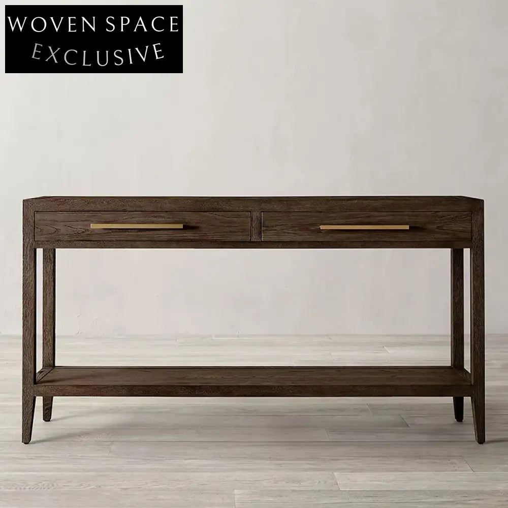 Modern French Style Solid Oak Wood Console Table with 3 Storage Drawers