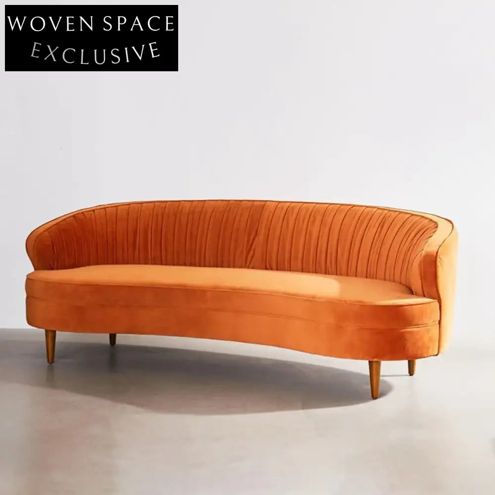Modern French Velvet Chesterfield Sofa, Elegant Three-Seater Curved Living Room Couch